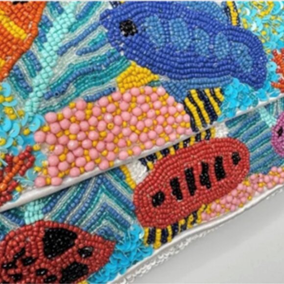 Beaded Soulder Bag Colorful Tropical Fish Handcrafted in India NWT Tik Tok Viral - Picture 4 of 4